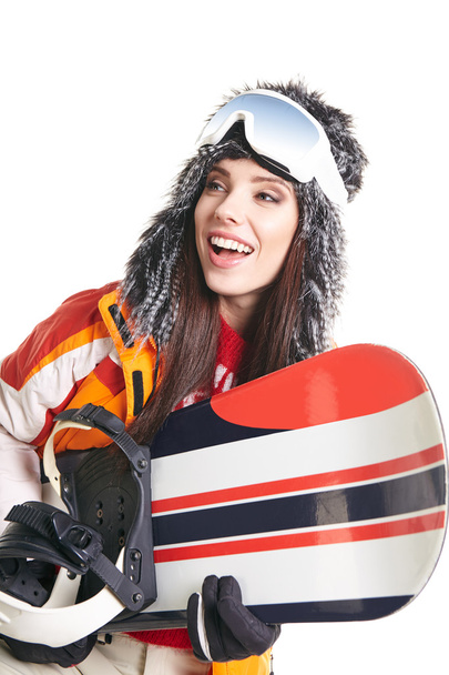 nő, snowboarder öltöny - Fotó, kép