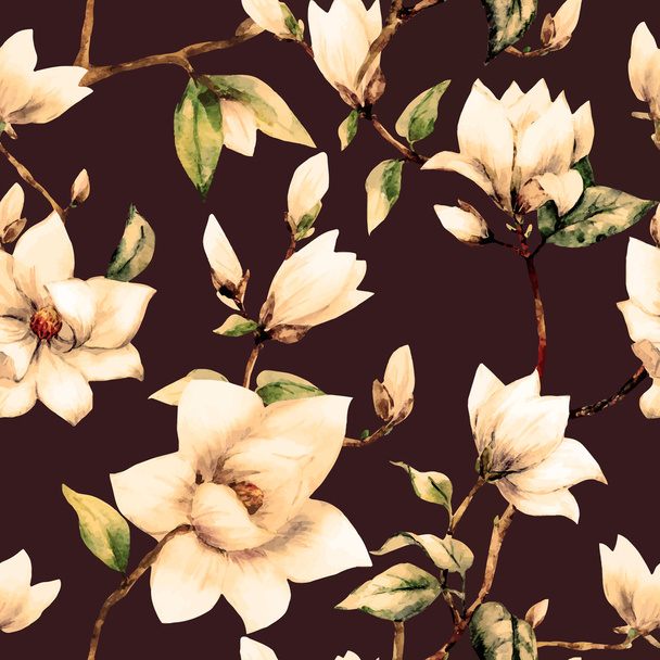 Watercolor vector magnolia pattern - Vector, Image
