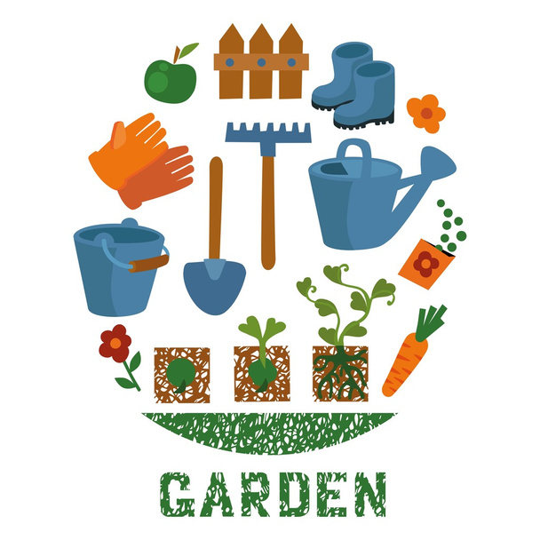zestaw ikon narzędzi ogrodniczych - Wektor, obraz
