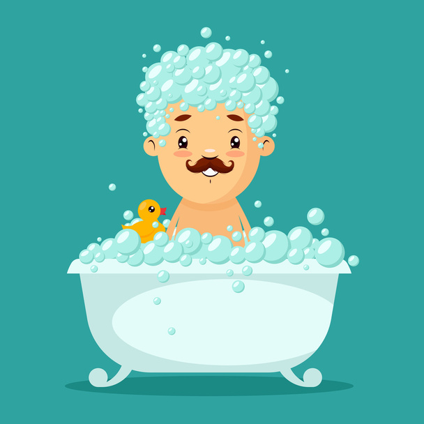мультяшний персонаж приймає ванну
 - Вектор, зображення