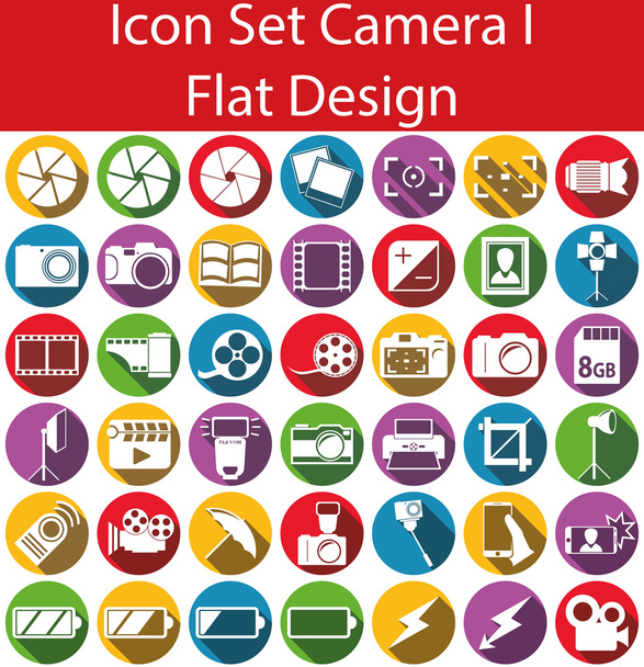 Επίπεδη σχεδίαση Icon Set φωτογραφική μηχανή μου - Διάνυσμα, εικόνα