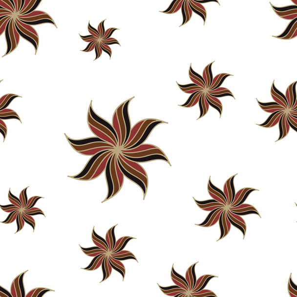 Stylized star anise seamless pattern. Brown elements on white background. Abstract texture. Vector illustration. - Vetor, Imagem