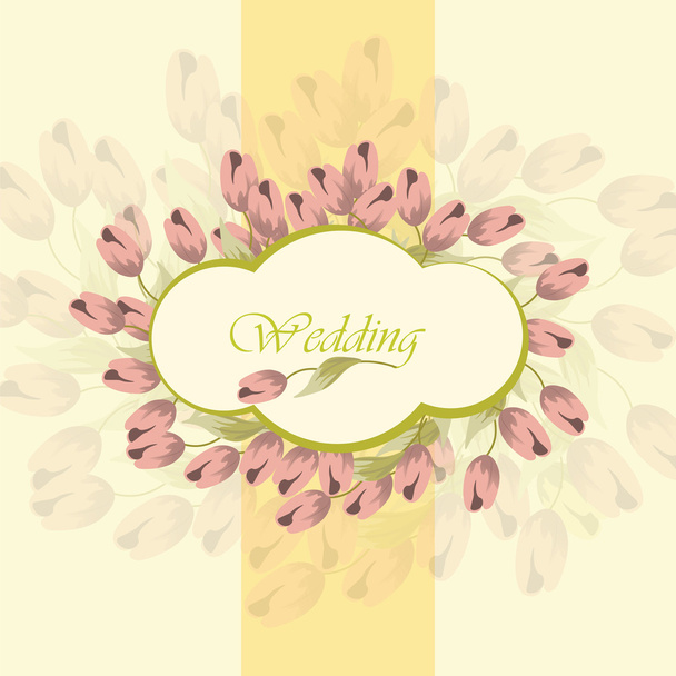 Wedding card invitation with pink tulips - Вектор, зображення