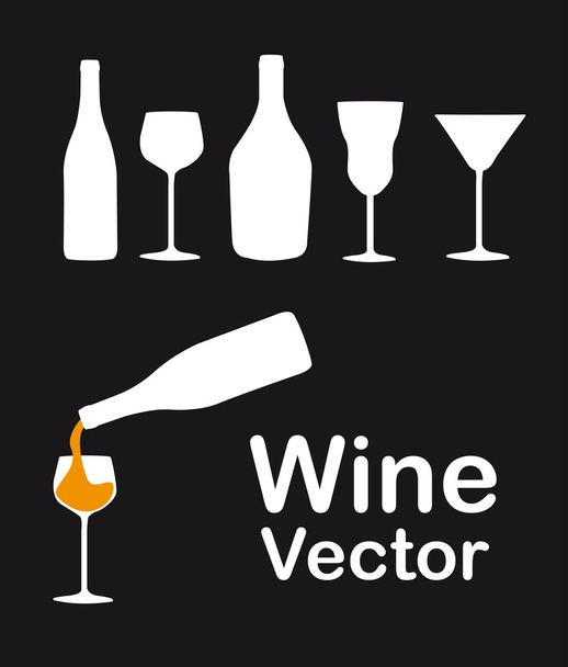 fles wijn en bekers - Vector, afbeelding