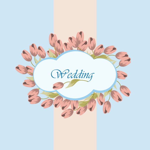Wedding card invitation with pink tulips - Vector, afbeelding