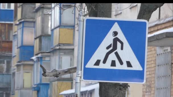 Road sign on the street: pedestrian crossing. - Footage, Video