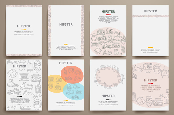 templates set with hipster  doodles - Vector, Image