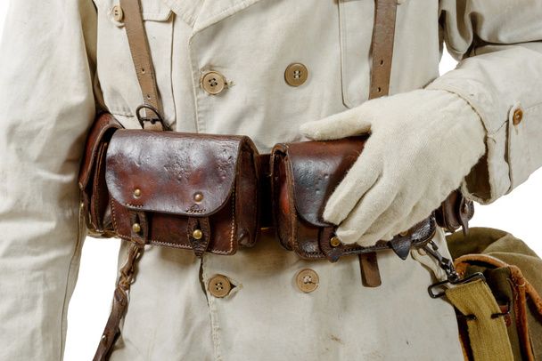 İkinci Dünya Savaşı closeup Fransız deri cephane çantası - Fotoğraf, Görsel