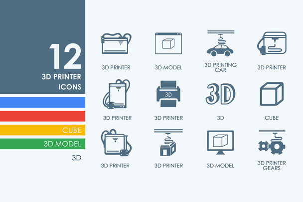 Set of 3d printer icons - Vector, Image