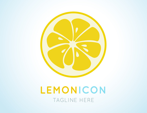 Gelbe Zitrone Grapefruit stilvolles Symbol. saftige Frucht Logo - Vektor, Bild