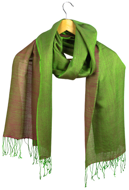 Yellow-green women's silk scarf on hanger - Photo, Image