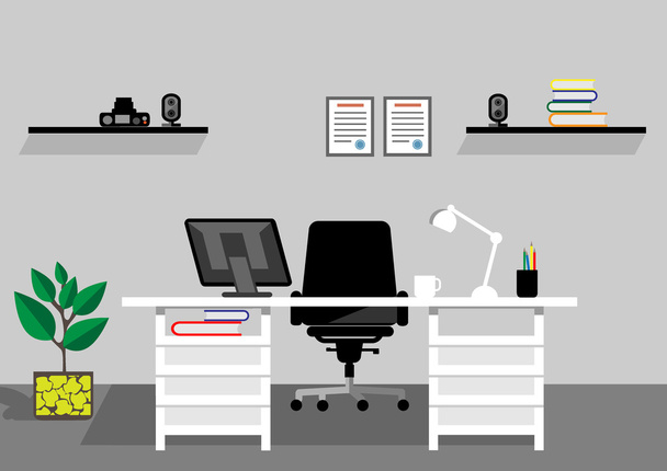 Креативное рабочее пространство рабочего стола офиса. Векторный макет
 - Вектор,изображение