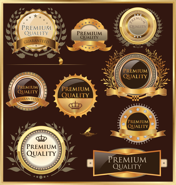 Premium quality golden labels and medallions - Vector, Image