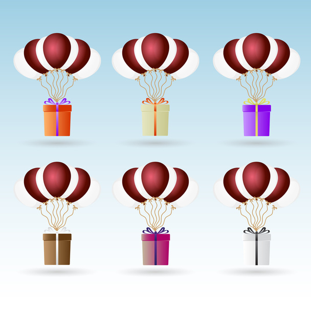 gift package soaring with helium balloons icons set eps10 - Vector, Image