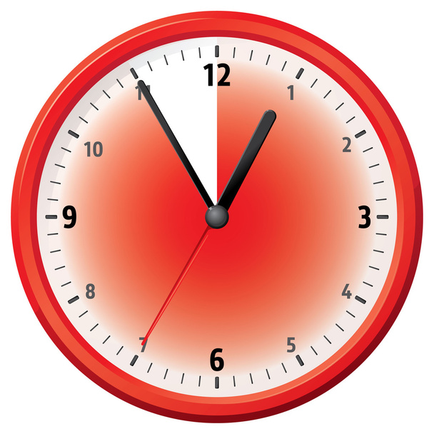 Ilustración de un reloj a cincuenta y cinco minutos. Puede ser utilizado en anuncios e instituciones
 - Vector, Imagen