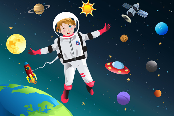 Girl Dressed Up as Astronaut - Vetor, Imagem