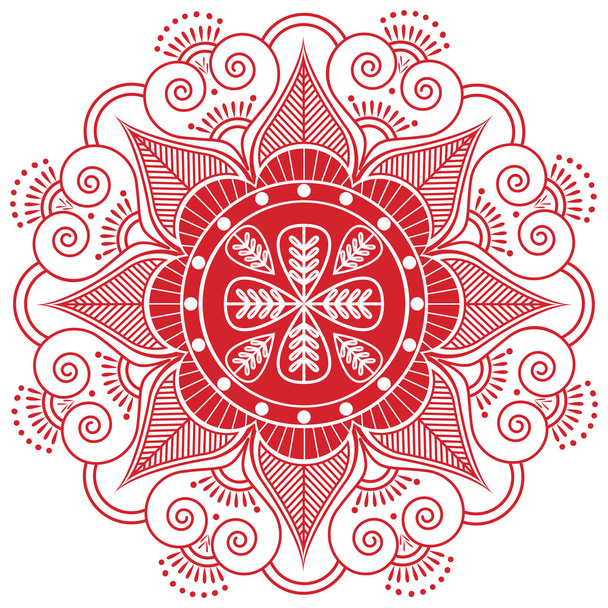 Aziatische cultuur geïnspireerd bruiloft make-up henna tattoo decoratie in floral & harten vorm in wit en rood en rood symboliseert geluk, liefde en geestelijk leven - Vector, afbeelding