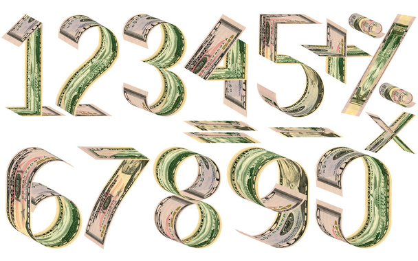 Numbers, percent and mathematical signs from dollars - Photo, Image