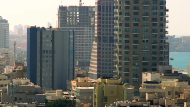 Giełdowe wideo panoramiczne Tel Awiw oraz Morze Śródziemne strzał w Izraelu - Materiał filmowy, wideo