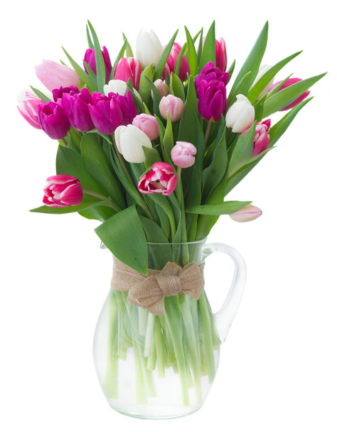 bouquet of  pink, purple and white  tulips - Zdjęcie, obraz