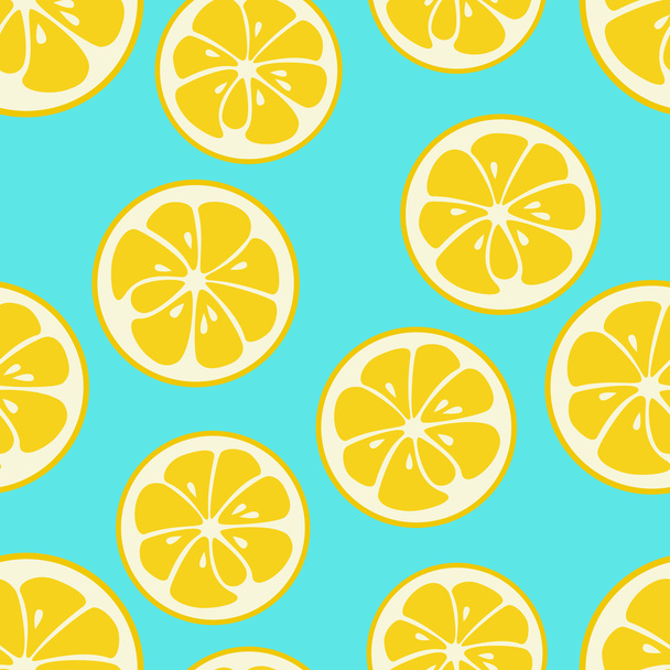 Cute seamless pattern with yellow lemon slices - Вектор, зображення