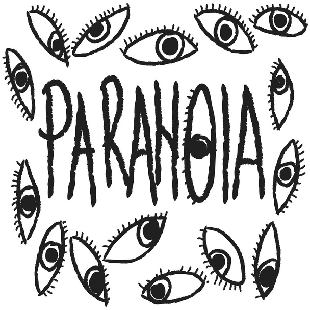 Doodle concept van psychose paranoia, psychische stoornissen, illustratie icon - Foto, afbeelding