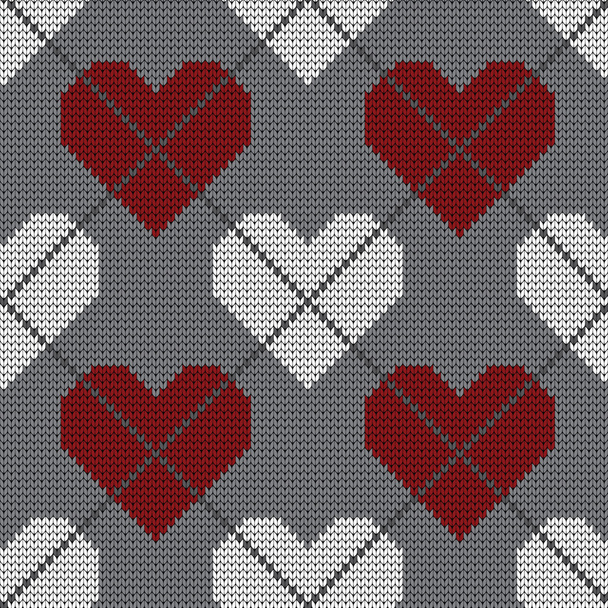 Knitted pattern hearts - Διάνυσμα, εικόνα