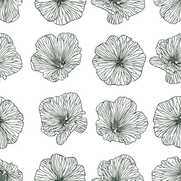 Liniowy wzór - kwiaty mallow - Wektor, obraz