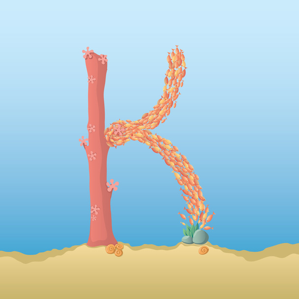 Alfabeto marino. Ilustración de una letra K bajo el agua
 - Vector, imagen