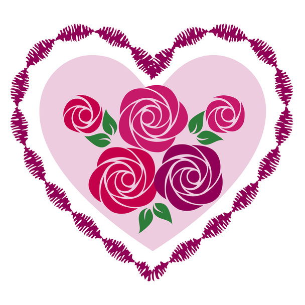 Valentýnské růže v srdci - Vektor, obrázek