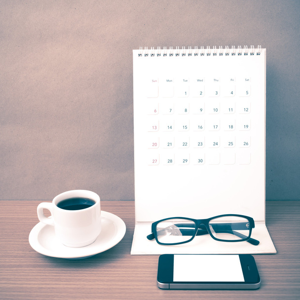 coffee,phone,eyeglasses and calendar - Фото, зображення