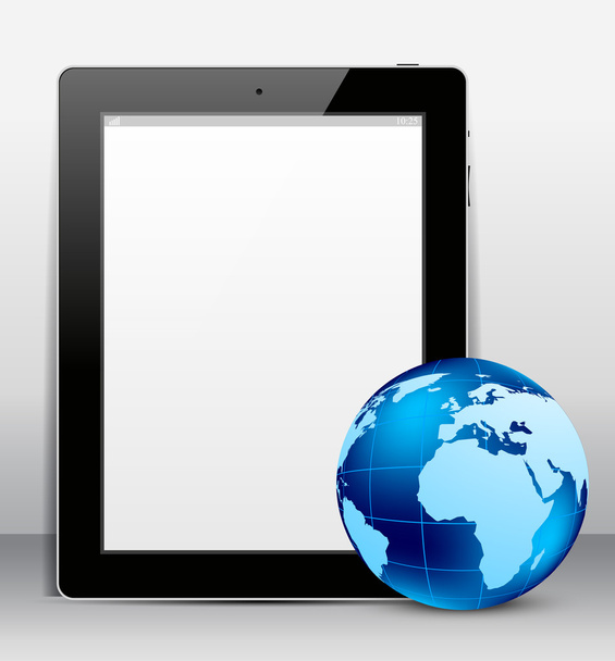 Tablet pc with globe - Vector, Image