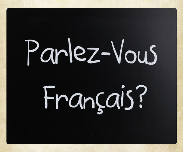 "Parlez-Vous Français?" handwritten with white chalk on a black - Фото, зображення