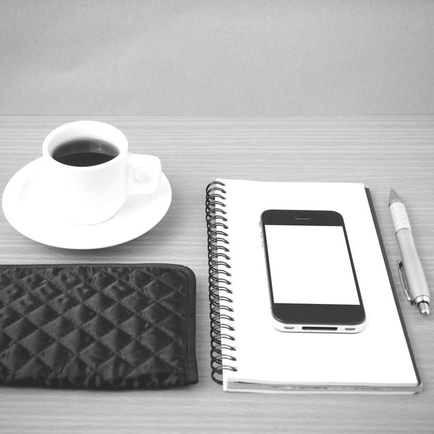 coffee,phone,notepad and wallet - Fotoğraf, Görsel