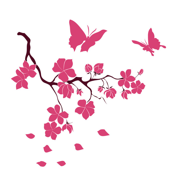 twig cherry blossoms and butterflies - Vektör, Görsel