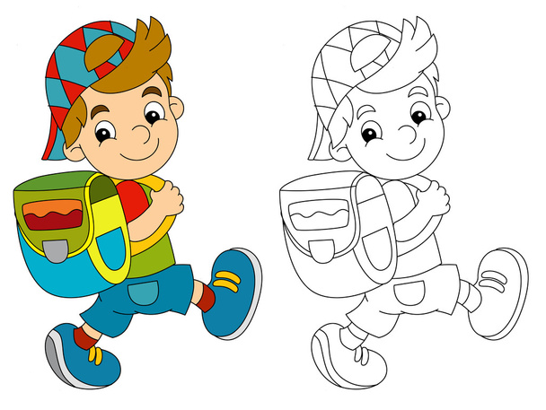 Cartoon child walking with backpack - Foto, Imagem