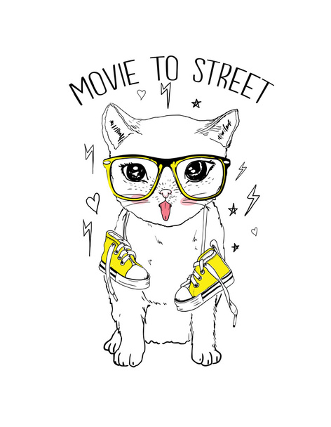 gato de moda con gafas
 - Vector, Imagen