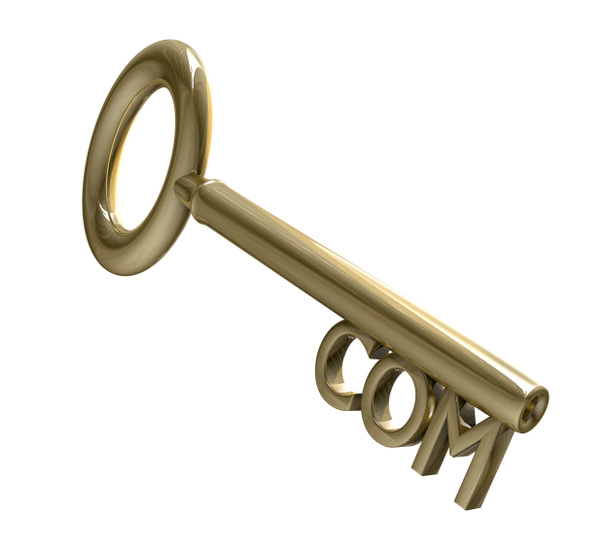 Key in gold with COM text (3d) - Photo, Image