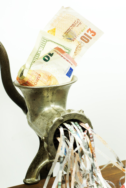 Different currency notes in a meat grinder - Photo, Image