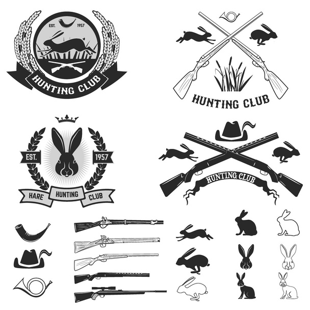Set of hare hunting club labels. - Vector, Image