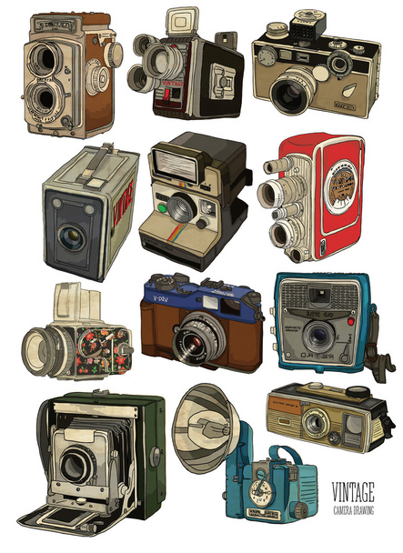 Старые винтажные камеры
 - Вектор,изображение