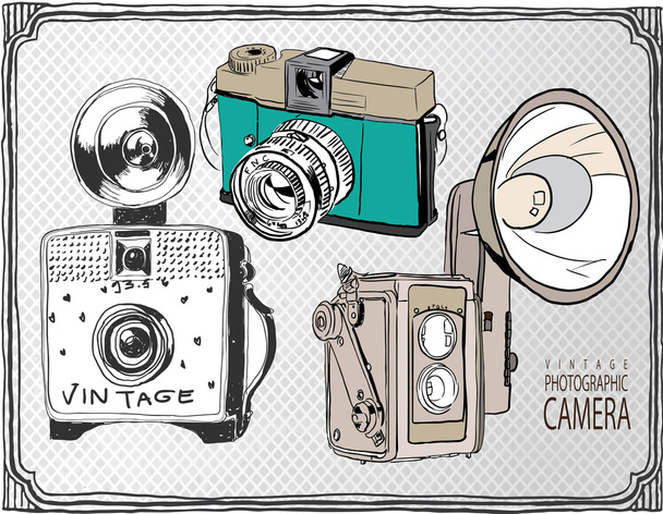 eski vintage kameralar - Vektör, Görsel