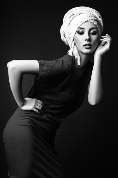 Studio photo of young  woman on black background. black and whit - Valokuva, kuva