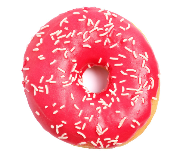Donut avec saupoudrer sur fond blanc. Donut rouge isolé sur
  - Photo, image