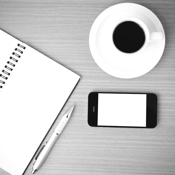 coffee cup and phone and notepad - Photo, image