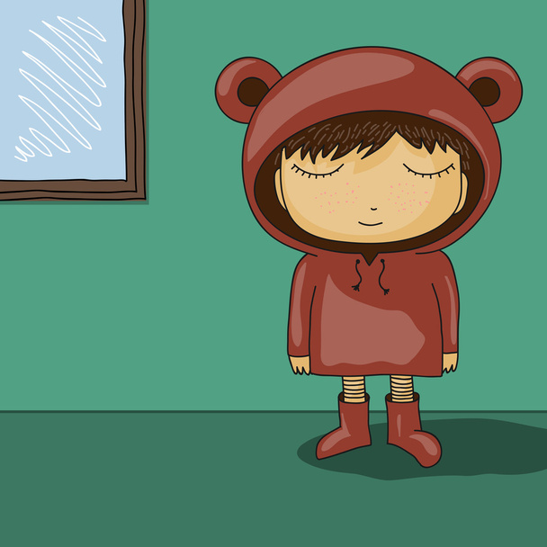 κινουμένων σχεδίων χαριτωμένο παιδί με αρκούδα hoodie αυτί - Διάνυσμα, εικόνα