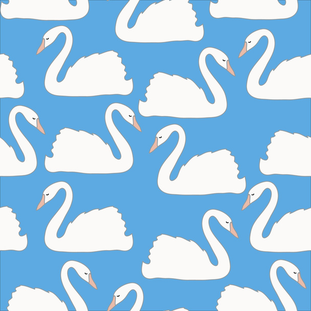 Swan couples on blue background vector seamless pattern, background, wallpaper - Вектор,изображение