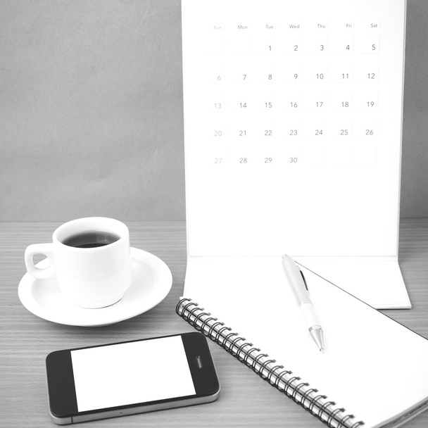 coffee,phone,notepad and calendar - Foto, afbeelding