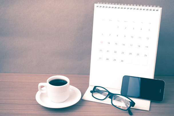 coffee,phone,eyeglasses and calendar - Fotografie, Obrázek