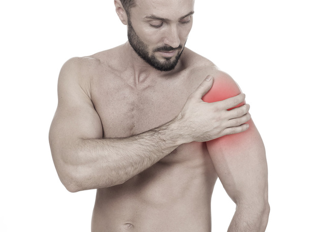Shoulder pain, white background - Fotografie, Obrázek